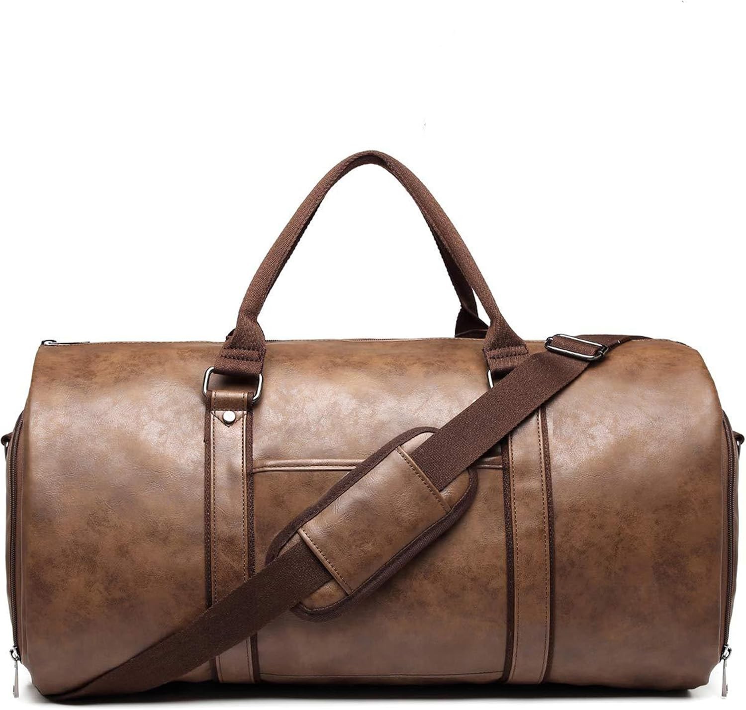 Multifunctional Business Suit Leather Duffel Bag/Convertible Men Suit With Shoe Compartment/Carry On Garment Bags For Travel (Brown)